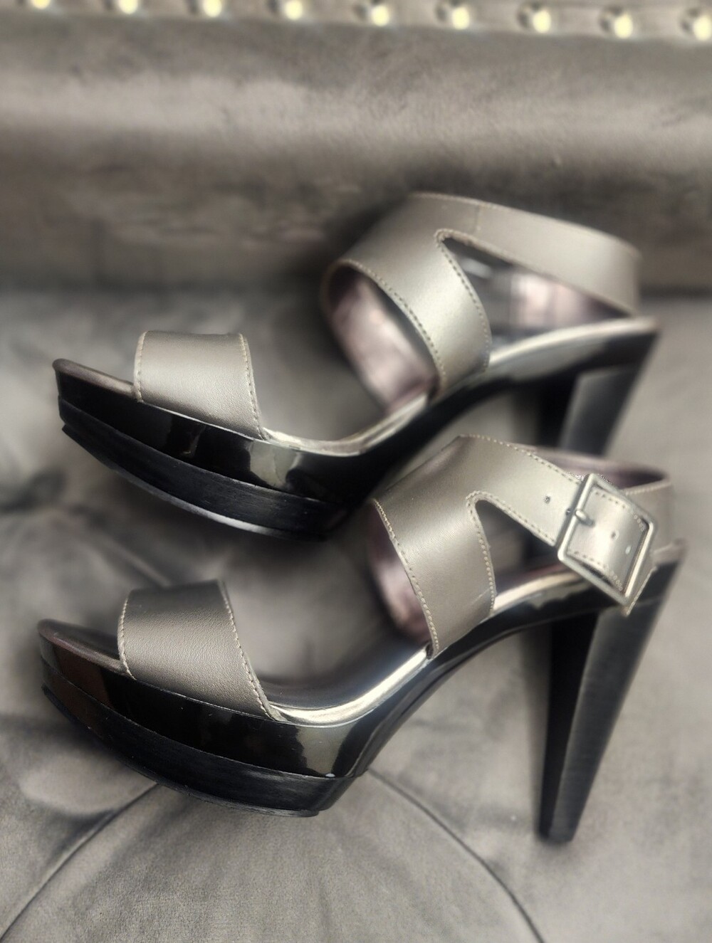 Levity Champagne Metallic  Platform Buckle Sandal 4inch Heel.